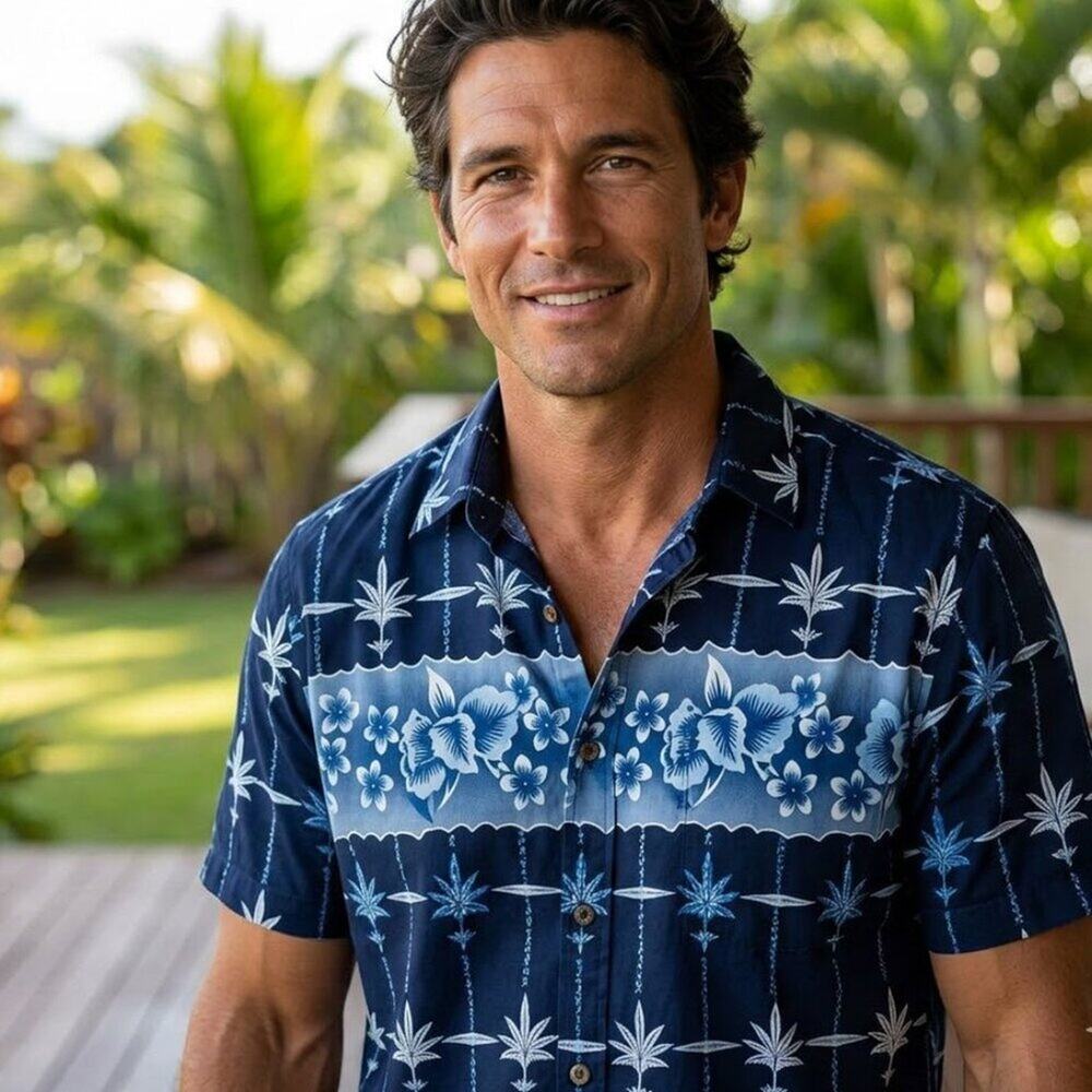 Campia Moda Men's Blue Hawaiian Shirt Size M Short Sleeve Aloha